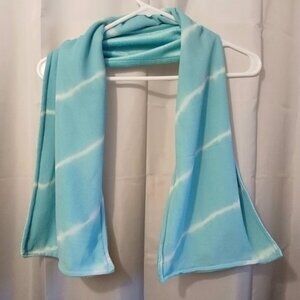 NEW Tie Dye Chiffon & Minky Fleece Insulated Scarf Aqua Blue Beachy Snow bunny